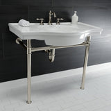 Templeton 37-Inch Ceramic Console Sink with Stainless Steel Legs (8-Inch, 3-Hole)