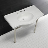 Templeton 37-Inch Ceramic Console Sink with Stainless Steel Legs (8-Inch, 3-Hole)