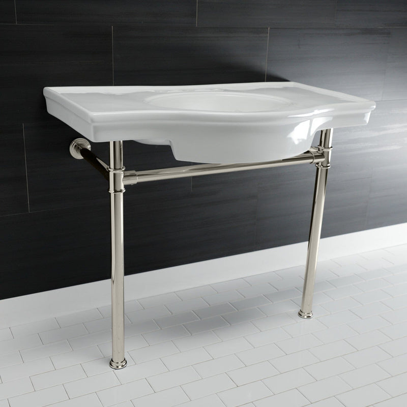 Templeton 37-Inch Ceramic Console Sink with Stainless Steel Legs (8-Inch, 3-Hole)