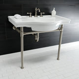 Templeton 37-Inch Ceramic Console Sink with Stainless Steel Legs (8-Inch, 3-Hole)