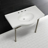 Templeton 37-Inch Ceramic Console Sink with Stainless Steel Legs (8-Inch, 3-Hole)