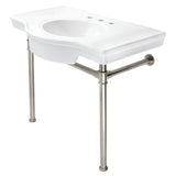 Templeton 37-Inch Ceramic Console Sink with Stainless Steel Legs (8-Inch, 3-Hole)