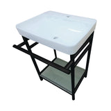 Sheridan 23-Inch Ceramic Console Sink with Stainless Steel Legs and Glass Shelf (1-Hole)
