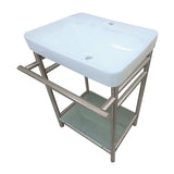 Sheridan 23-Inch Ceramic Console Sink with Stainless Steel Legs and Glass Shelf (1-Hole)