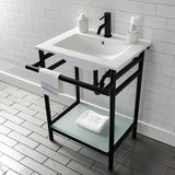 Sheridan 24-Inch Ceramic Console Sink with Stainless Steel Legs and Glass Shelf (1-Hole)