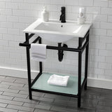 Sheridan 24-Inch Ceramic Console Sink with Stainless Steel Legs and Glass Shelf (1-Hole)