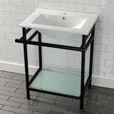 Sheridan 24-Inch Ceramic Console Sink with Stainless Steel Legs and Glass Shelf (1-Hole)