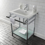 Sheridan 24-Inch Ceramic Console Sink with Stainless Steel Legs and Glass Shelf (1-Hole)