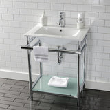 Sheridan 24-Inch Ceramic Console Sink with Stainless Steel Legs and Glass Shelf (1-Hole)