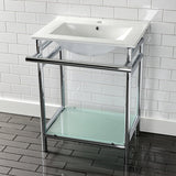Sheridan 24-Inch Ceramic Console Sink with Stainless Steel Legs and Glass Shelf (1-Hole)