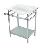 Sheridan 24-Inch Ceramic Console Sink with Stainless Steel Legs and Glass Shelf (1-Hole)