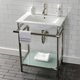 Sheridan 24-Inch Ceramic Console Sink with Stainless Steel Legs and Glass Shelf (1-Hole)
