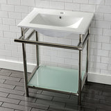 Sheridan 24-Inch Ceramic Console Sink with Stainless Steel Legs and Glass Shelf (1-Hole)