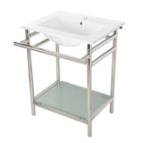 Sheridan 24-Inch Ceramic Console Sink with Stainless Steel Legs and Glass Shelf (1-Hole)