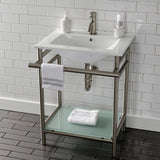 Sheridan 24-Inch Ceramic Console Sink with Stainless Steel Legs and Glass Shelf (1-Hole)