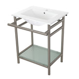 Sheridan 24-Inch Ceramic Console Sink with Stainless Steel Legs and Glass Shelf (1-Hole)