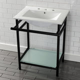Sheridan 24-Inch Ceramic Console Sink with Stainless Steel Legs and Glass Shelf (8-Inch, 3-Hole)