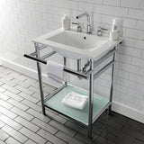 Sheridan 24-Inch Ceramic Console Sink with Stainless Steel Legs and Glass Shelf (8-Inch, 3-Hole)