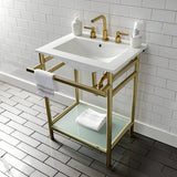 Sheridan 24-Inch Ceramic Console Sink with Stainless Steel Legs and Glass Shelf (8-Inch, 3-Hole)