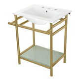 Sheridan 24-Inch Ceramic Console Sink with Stainless Steel Legs and Glass Shelf (8-Inch, 3-Hole)