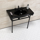 Bristol 36-Inch Ceramic Console Sink with Stainless Steel Legs (8-Inch, 3-Hole)