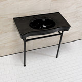 Bristol 36-Inch Ceramic Console Sink with Stainless Steel Legs (8-Inch, 3-Hole)