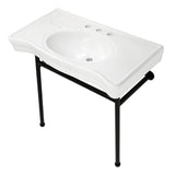 Bristol 36-Inch Ceramic Console Sink with Stainless Steel Legs (8-Inch, 3-Hole)