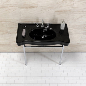 Bristol 36-Inch Ceramic Console Sink with Stainless Steel Legs (8-Inch, 3-Hole)