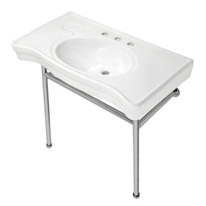 Bristol 36-Inch Ceramic Console Sink with Stainless Steel Legs (8-Inch, 3-Hole)