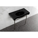 Bristol 36-Inch Ceramic Console Sink with Stainless Steel Legs (8-Inch, 3-Hole)