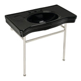 Bristol 36-Inch Ceramic Console Sink with Stainless Steel Legs (8-Inch, 3-Hole)