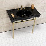 Bristol 36-Inch Ceramic Console Sink with Stainless Steel Legs (8-Inch, 3-Hole)