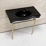Bristol 36-Inch Ceramic Console Sink with Stainless Steel Legs (8-Inch, 3-Hole)