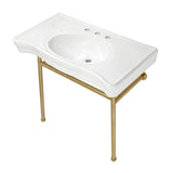 Bristol 36-Inch Ceramic Console Sink with Stainless Steel Legs (8-Inch, 3-Hole)