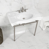 Bristol 36-Inch Ceramic Console Sink with Stainless Steel Legs (8-Inch, 3-Hole)
