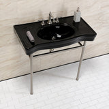 Bristol 36-Inch Ceramic Console Sink with Stainless Steel Legs (8-Inch, 3-Hole)
