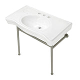Bristol 36-Inch Ceramic Console Sink with Stainless Steel Legs (8-Inch, 3-Hole)