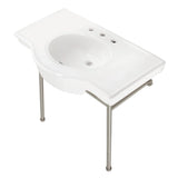Manchester 37-Inch Ceramic Console Sink with Stainless Steel Legs (8-Inch, 3-Hole)
