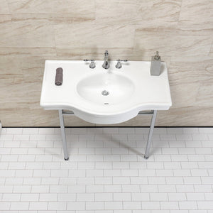 Manchester 37-Inch Ceramic Console Sink with Stainless Steel Legs (8-Inch, 3-Hole)