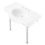 Manchester 37-Inch Ceramic Console Sink with Stainless Steel Legs (8-Inch, 3-Hole)