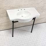 Manchester 37-Inch Ceramic Console Sink with Stainless Steel Legs (8-Inch, 3-Hole)