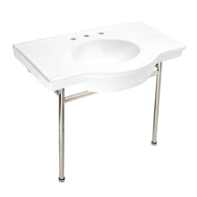 Manchester 37-Inch Ceramic Console Sink with Stainless Steel Legs (8-Inch, 3-Hole)