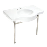 Manchester 37-Inch Ceramic Console Sink with Stainless Steel Legs (8-Inch, 3-Hole)