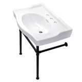 Victorian 30-Inch Ceramic Console Sink with Stainless Steel Legs (8-Inch, 3-Hole)