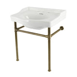 Victorian 30-Inch Ceramic Console Sink with Stainless Steel Legs (8-Inch, 3-Hole)