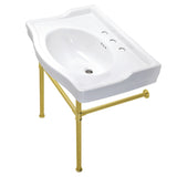 Victorian 30-Inch Ceramic Console Sink with Stainless Steel Legs (8-Inch, 3-Hole)