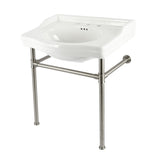 Victorian 30-Inch Ceramic Console Sink with Stainless Steel Legs (8-Inch, 3-Hole)