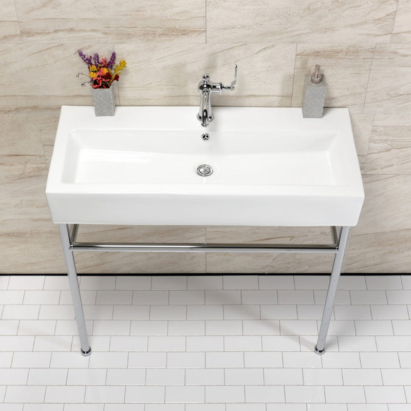 New Haven 39-Inch Porcelain Console Sink with Stainless Steel Legs (1-Hole)