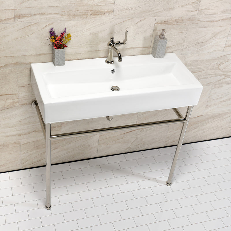 New Haven 39-Inch Porcelain Console Sink with Stainless Steel Legs (1-Hole)