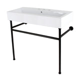 New Haven 39-Inch Porcelain Console Sink with Stainless Steel Legs (8-Inch, 3-Hole)
